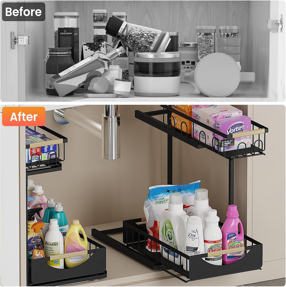 Under Sink Organizer and Storage for Bathroom and Kitchen - 2 Pack 2 Tier