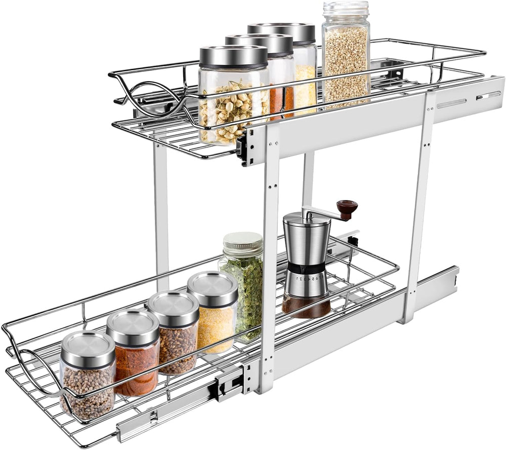 Sikarou Pull Out Cabinet Organizer 9"W 21"D 2-Tier Slide Out Storag...