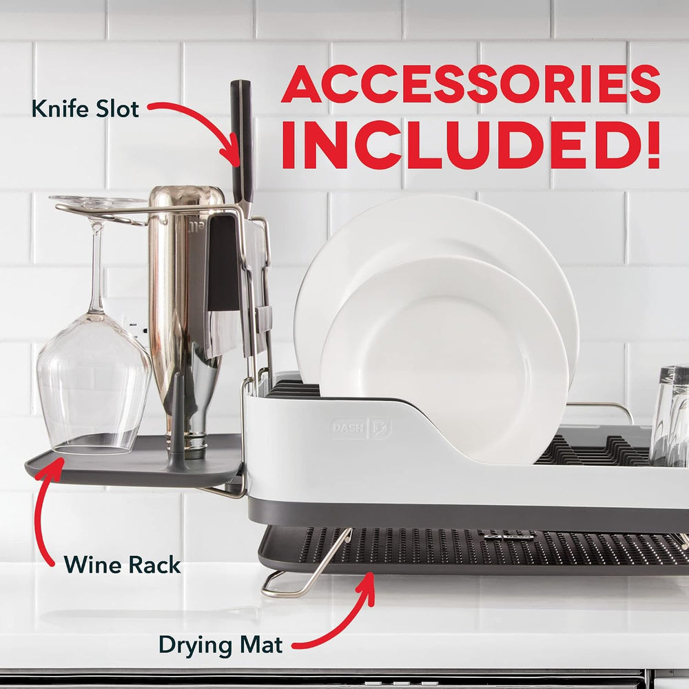 DASH SmartStore™ Full Size Dish Rack – Plates, Cups, Utensil Holder, Knife Sl...