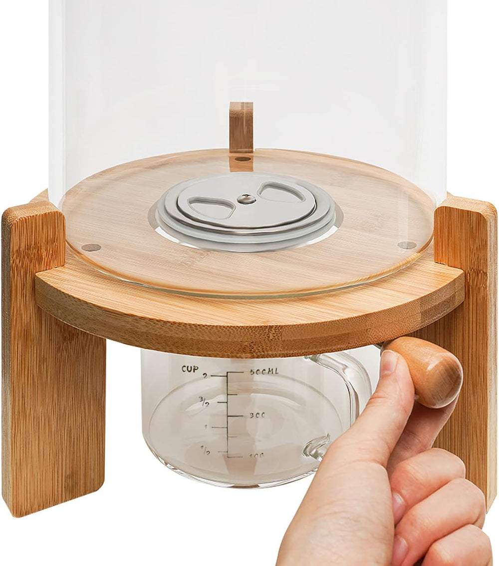Glass Rice Dispenser,7.5L Countertop Flour Cereal Container w/ Bamboo Stand