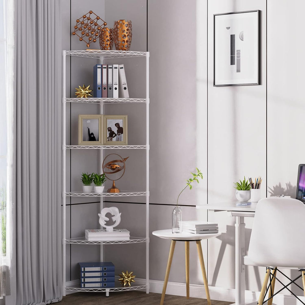 6 Tier NSF Metal Corner Shelf Wire Shelving Unit, 420lbs Capacity Heavy Duty ...
