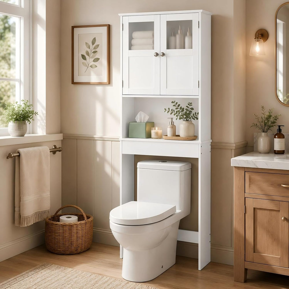 Bonnlo Over the Toilet Storage Cabinet with Adjustable Shelf White Bathroom F...