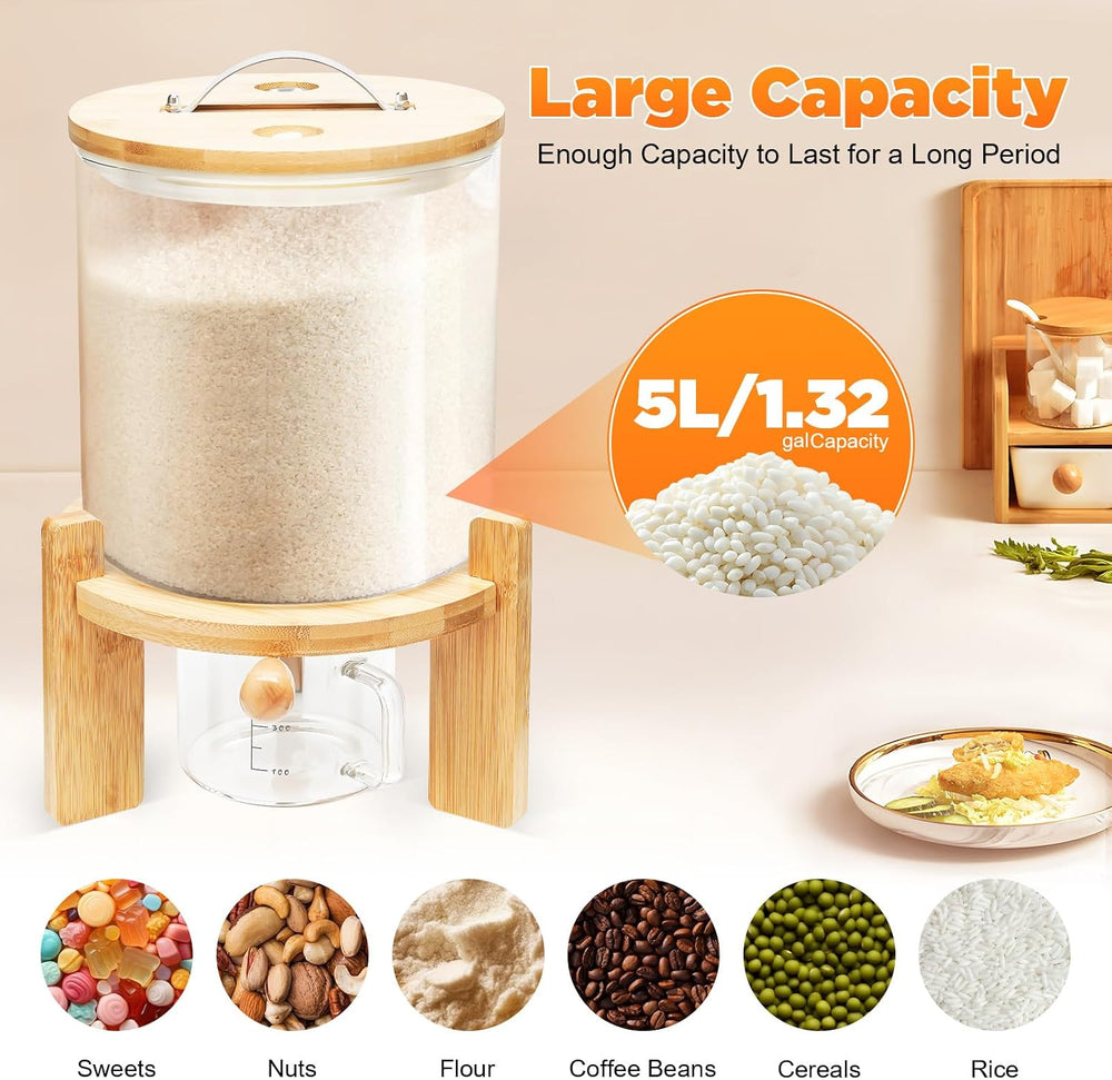 Rice Dispenser, Grain Dispenser Glass Bucket, Cereal Storage Dispenser, Large...