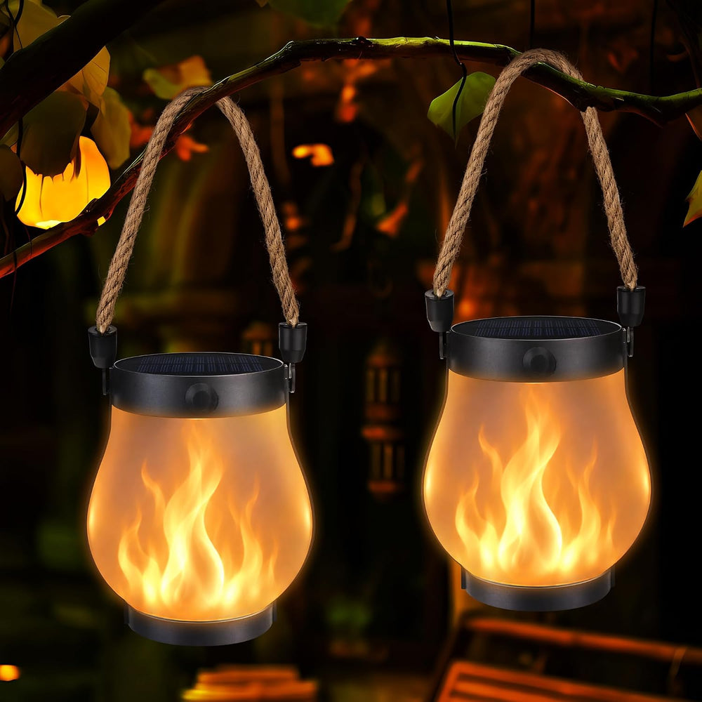 iBaycon 2 Pack Gen2 Solar Lantern Lights USB Ultra-Real Flame, Warm White