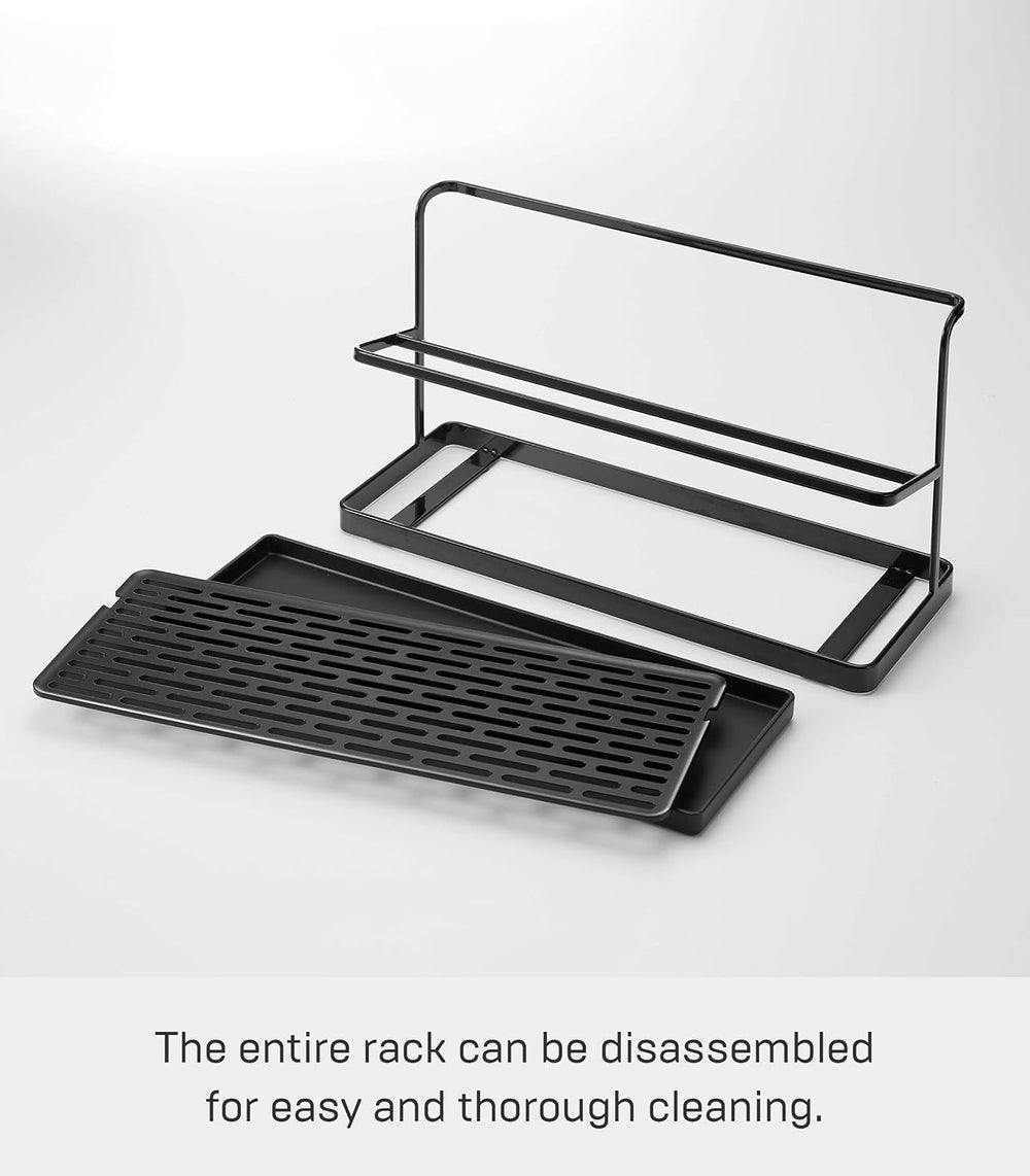 YAMAZAKI Home Two-Tier Bottle Drying Rack with Drainage Tray Stand, Black