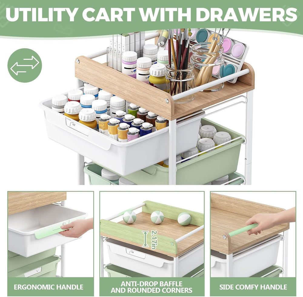 APEXCHASER Rolling Craft Storage Cart with 6 Drawers, Art Cart,Green