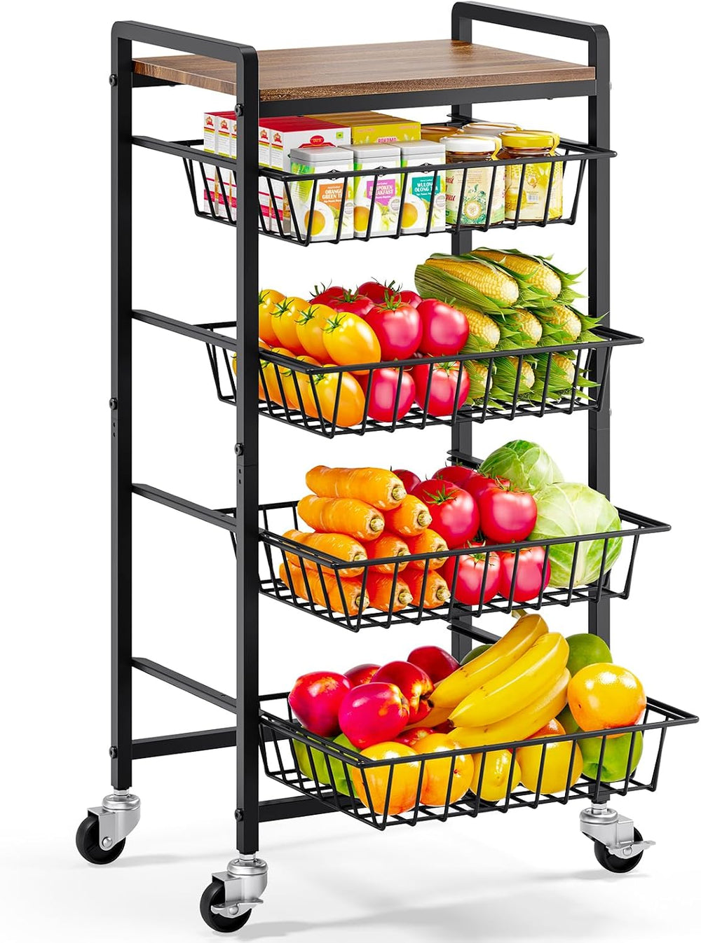 TOOLF 5 Tier Kitchen Storage Cart, Metal Utility Rolling Snack Cart