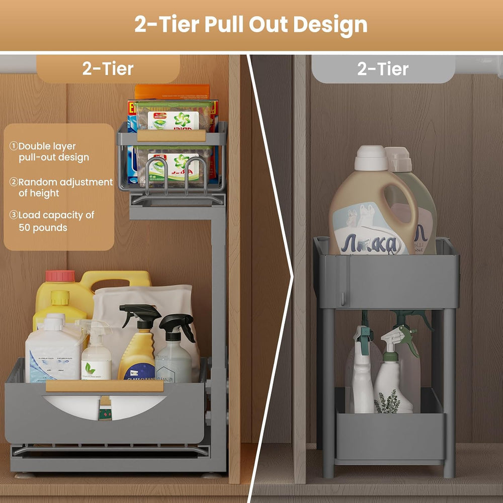 Under Sink Organizer and Storage for Bathroom and Kitchen - 2 Pack 2 Tier