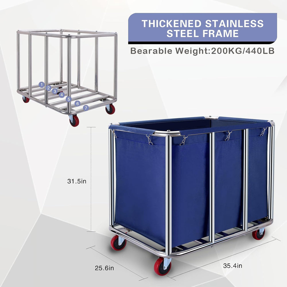 JJSMKCH Commercial Laundry Cart with Wheels,400L Large Laundry Cart(Blue)