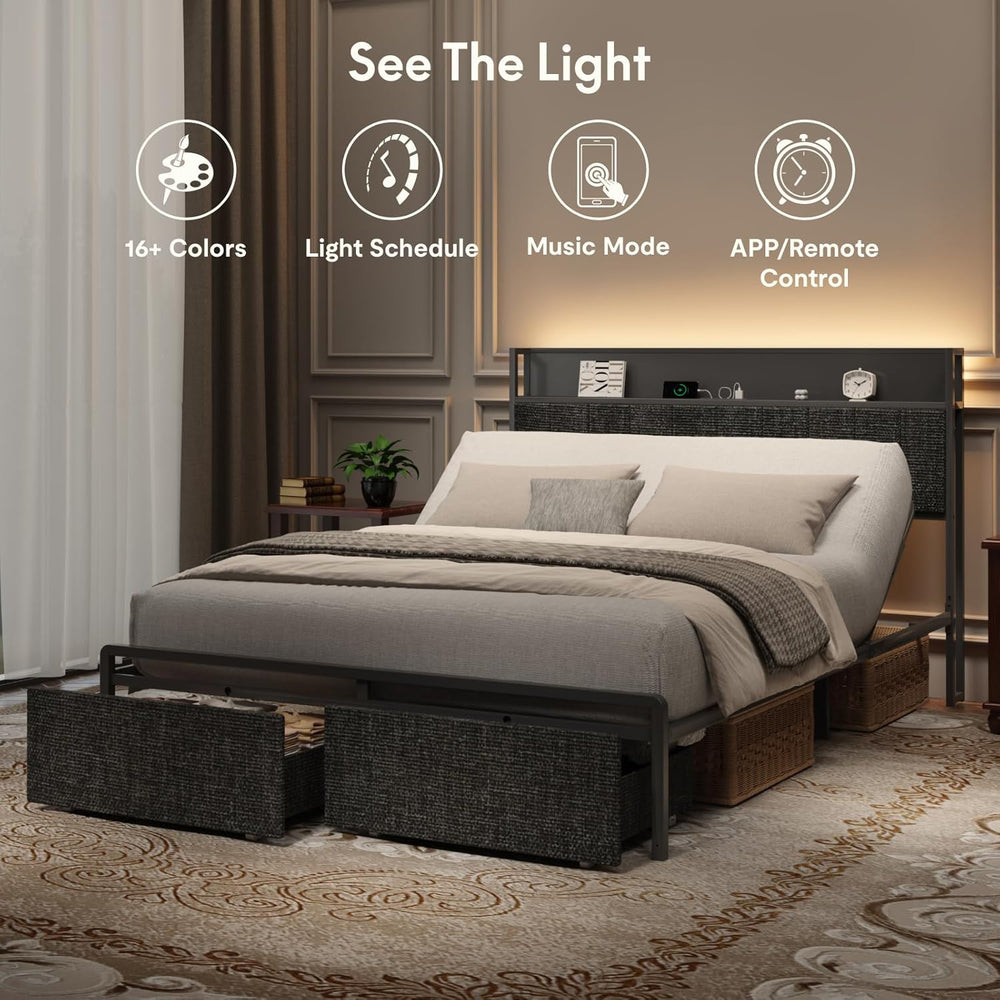 FLEXISPOT Queen Adjustable Bed with Storage Headboard and Charging
