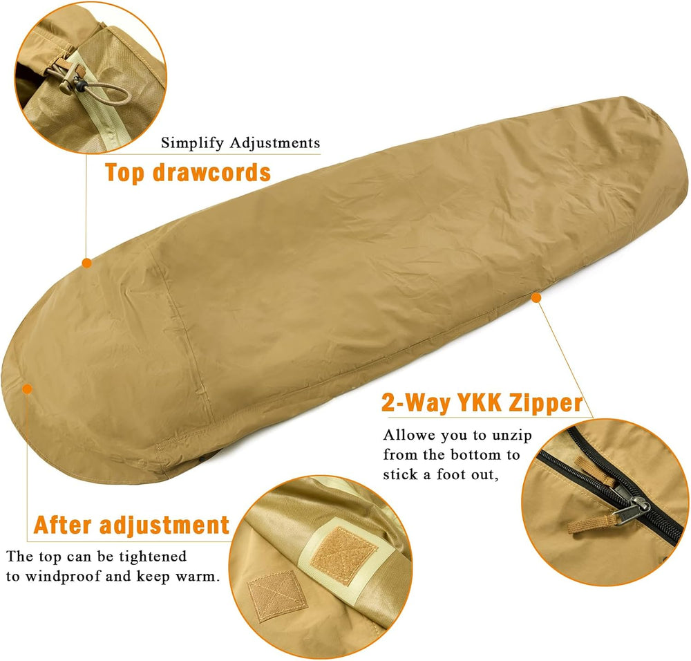 AKMAX Military Bivy Cover Sack Waterproof Sleeping Bag Shell Shelter Coyote