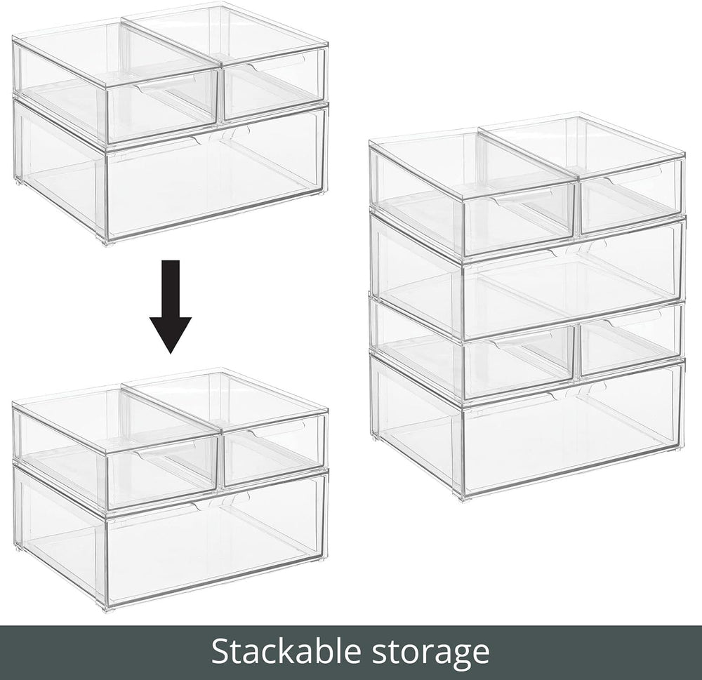 mDesign Plastic Stackable Bathroom Storage Organizer Bin Containers with Fron...