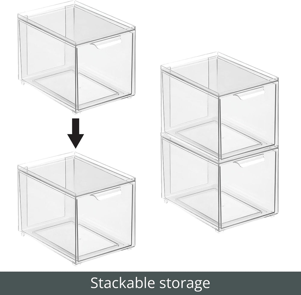 mDesign Plastic Bathroom Organizer Bin w/Pull Out Drawer - Slim Stackable Sto...