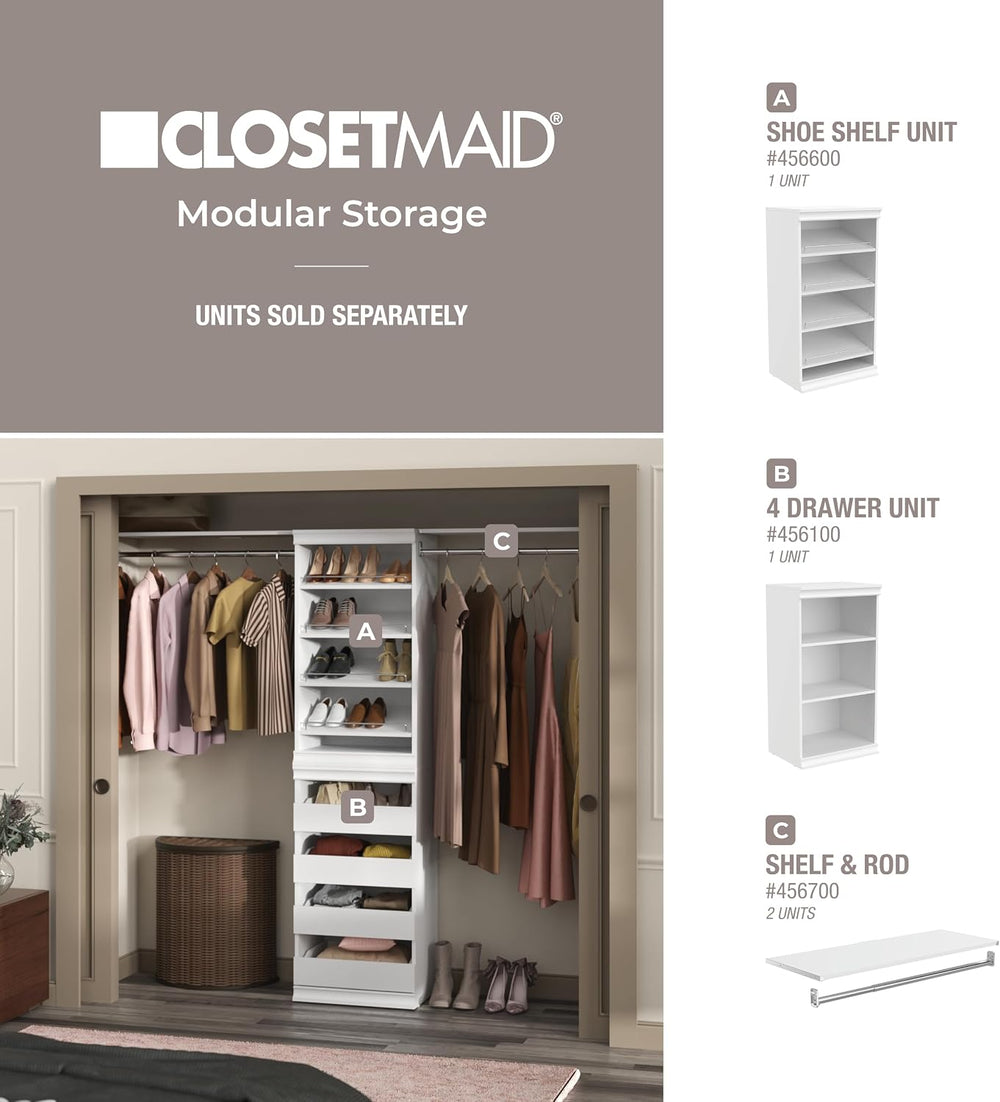 ClosetMaid Modular Storage Shelf Unit with Angled Shoe Shelves, White