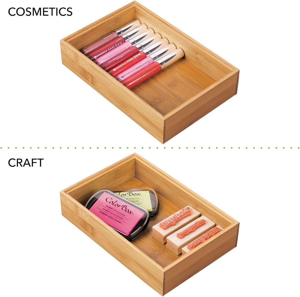 mDesign Wooden Bamboo Drawer Organizer - 9" Long Stackable Storage Box T...