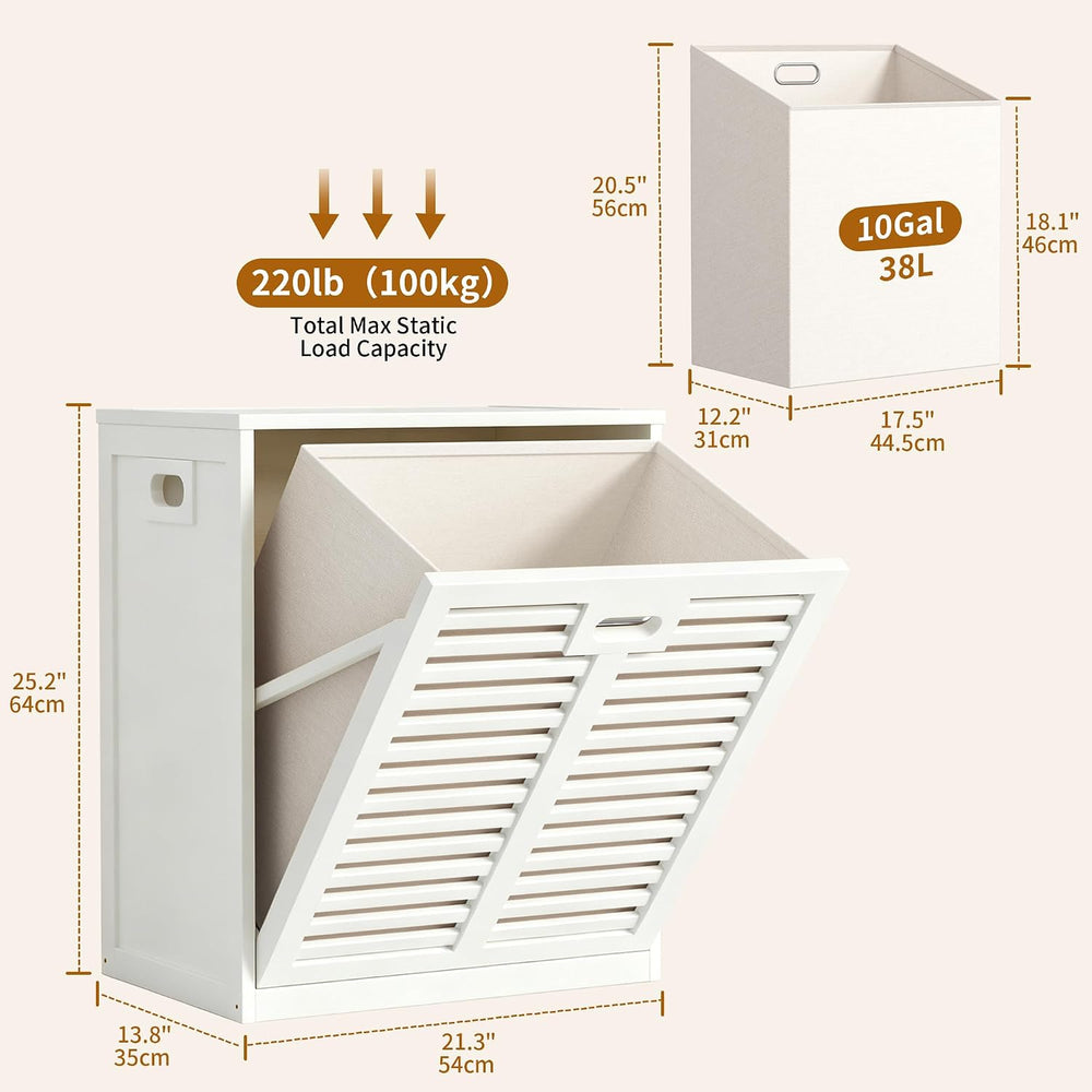 VASMIA Tilt Out Laundry Hamper, Bamboo Laundry Cabinet with Hidden Removable ...
