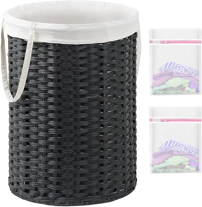 Laundry Basket Round Rattan Laundry Hamper 29.1 Gal Handwoven Large Wicker