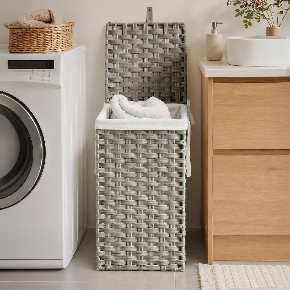 NEWBULIG 65L Medium Divided Laundry Hamper with Lid, Laundry Basket