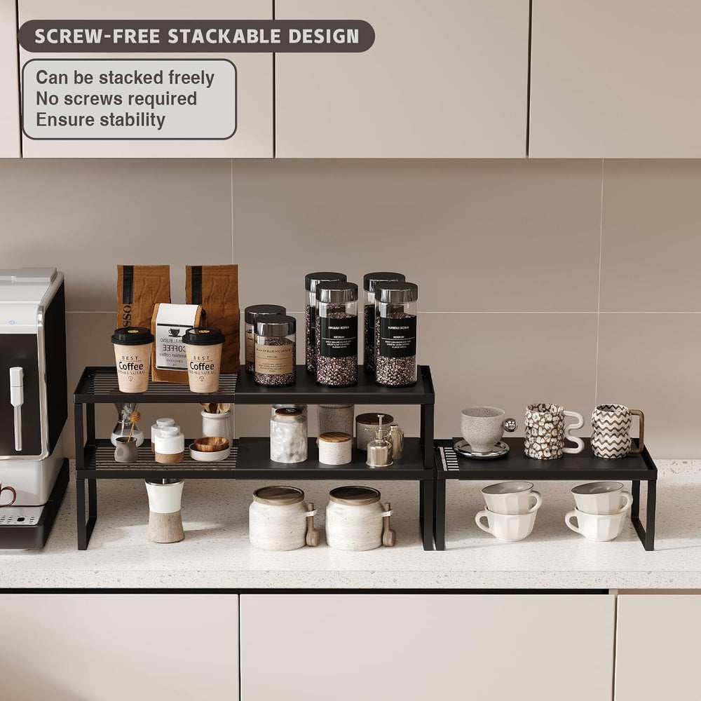 Magheo Expandable Cabinet Shelf Organizer, 2 Pack Stackable Kitchen Counter S...