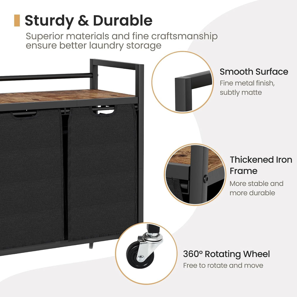 SwaaVee Laundry Sorter, Laundry Hamper with Wooden Top Shelf, 2×14.5Gal(110L)...