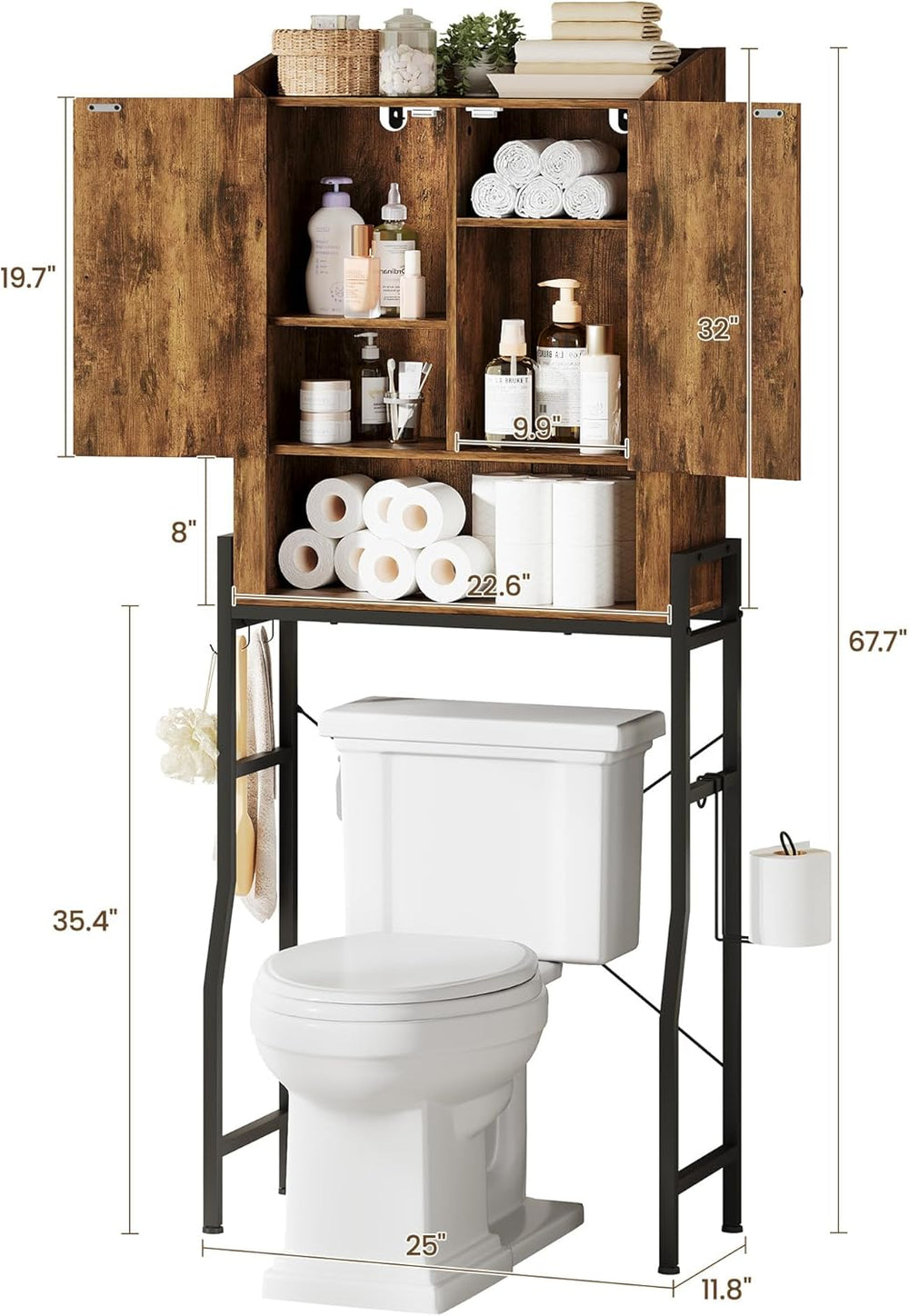 Memobarco Over The Toilet Storage Cabinet with Metal Stand, Rustic Brown