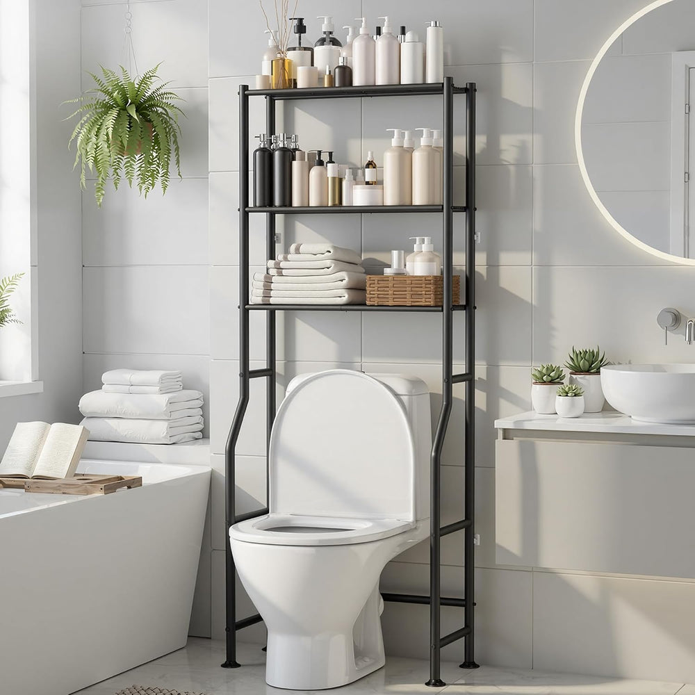 3-Tier Over Toilet Storage Cabinet, No Drilling, 64" H, Black