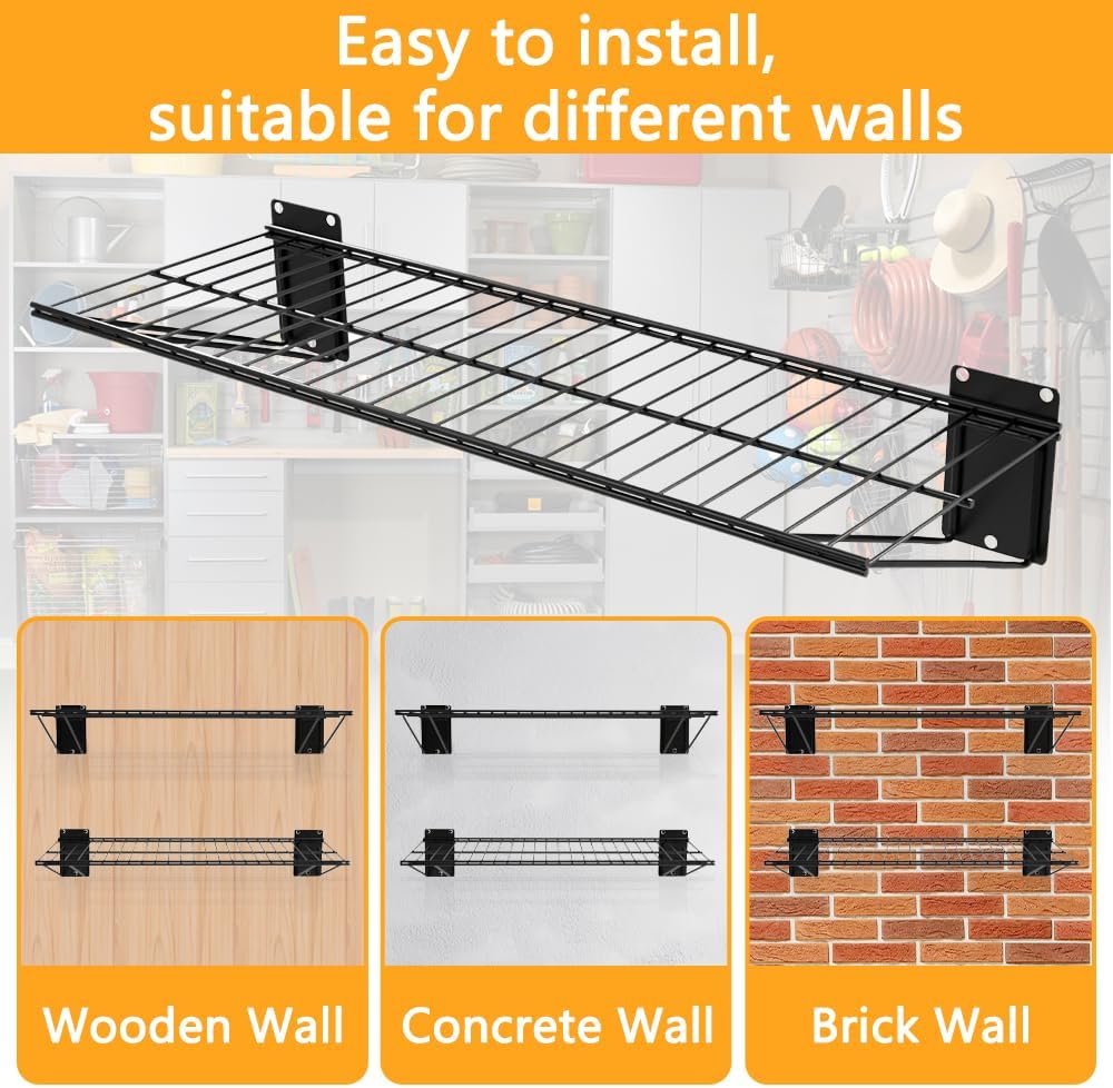 Wall Shelf 24'' x 11'', Black Wall Mounted Metal Wire Shelves