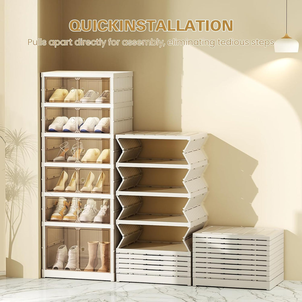 ELPHECO 6 Tier 12 Pairs Foldable Shoe Rack Shoe Organizer with Magnetic Doors...