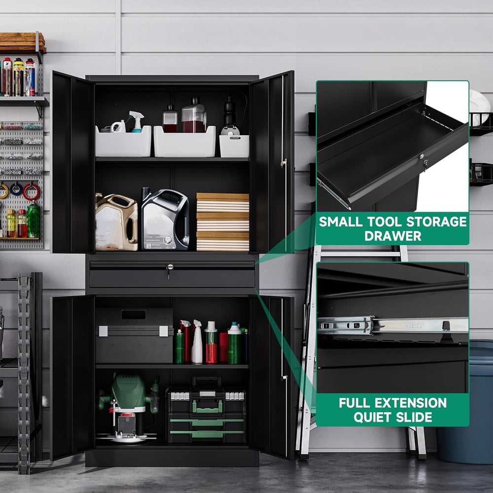 Letaya Metal Garage Storage Cabinet with Drawer,4 Door Tool Cabinet with Lock...