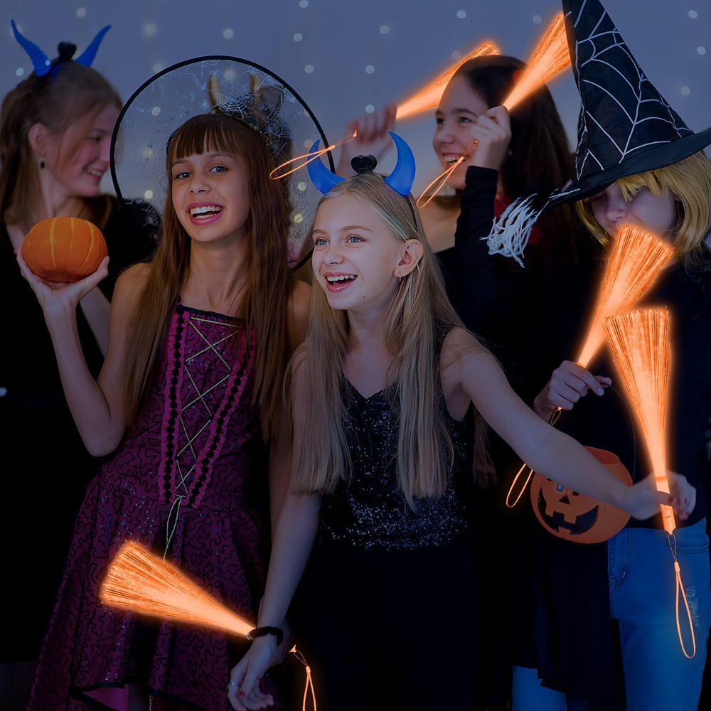60 PCS Orange Fiber Optic Wands Glow Fiber Wands Bulk LED Light Up Wands with...