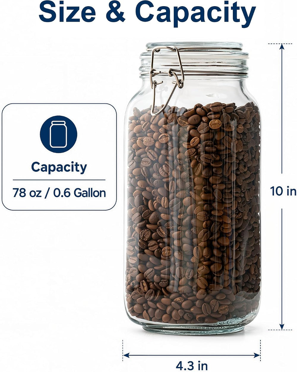 78oz Glass Jars with Airtight Lid, 3 Pack Large Glass Storage Jars