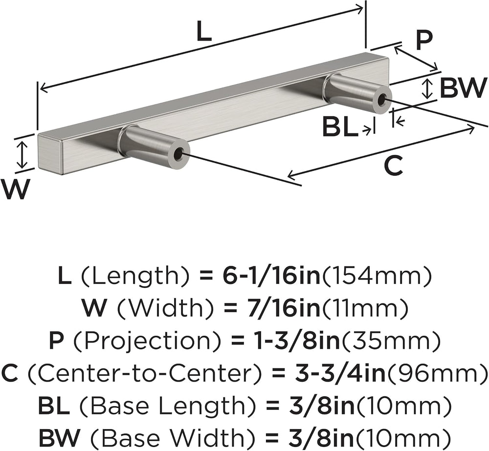 Amerock 10 Pack 3-3/4" Bar Pulls Square Satin Nickel Drawer Pull