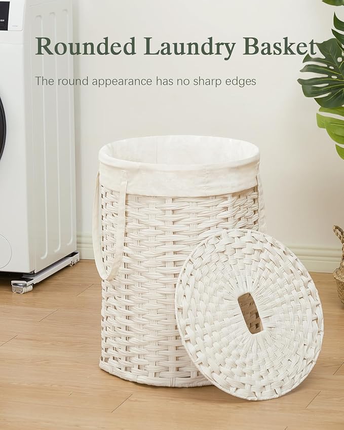 Laundry Hamper with Lid Laundry Basket with Lid 19.0 Gal Round Wicker Laundry