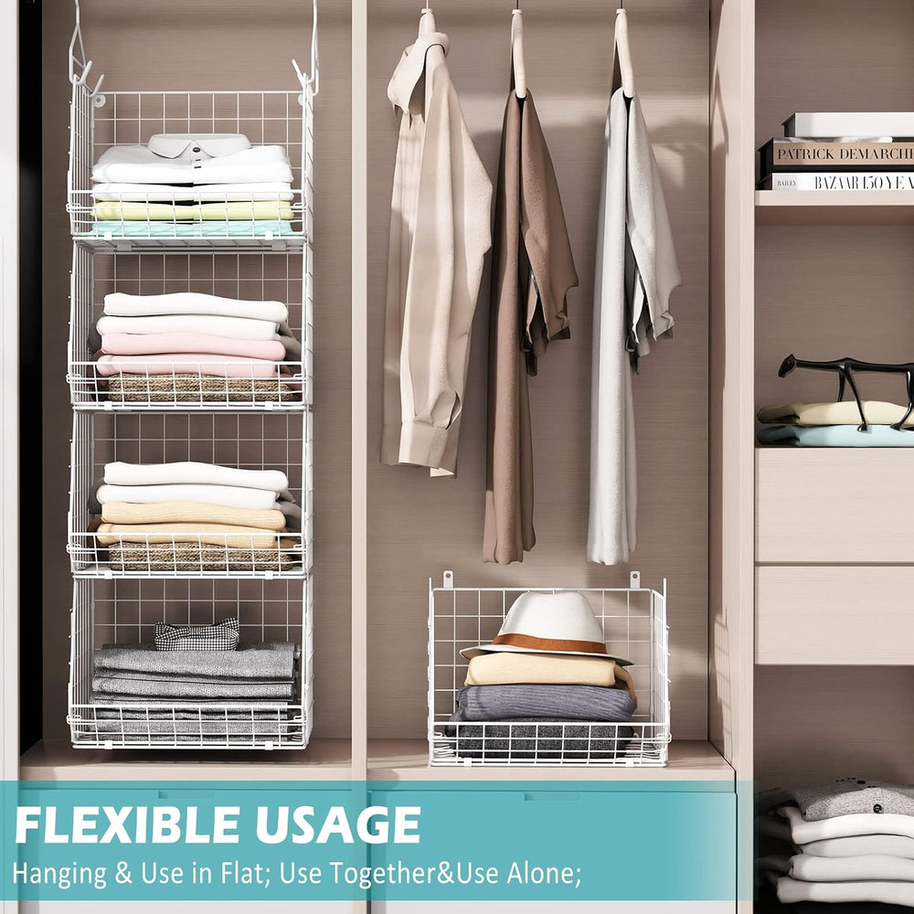 4 Tier Closet Hanging Organizer Foldable Dorm Closet Organizer White