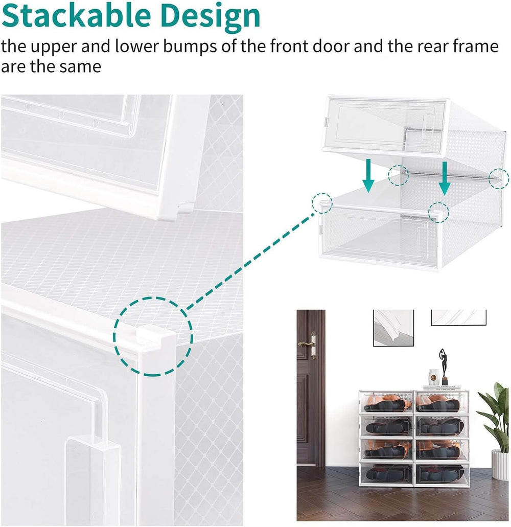 4-Piece Boot and Shoe Storage Box, Stackable Clear Plastic Shoe Box, Space-Sa...