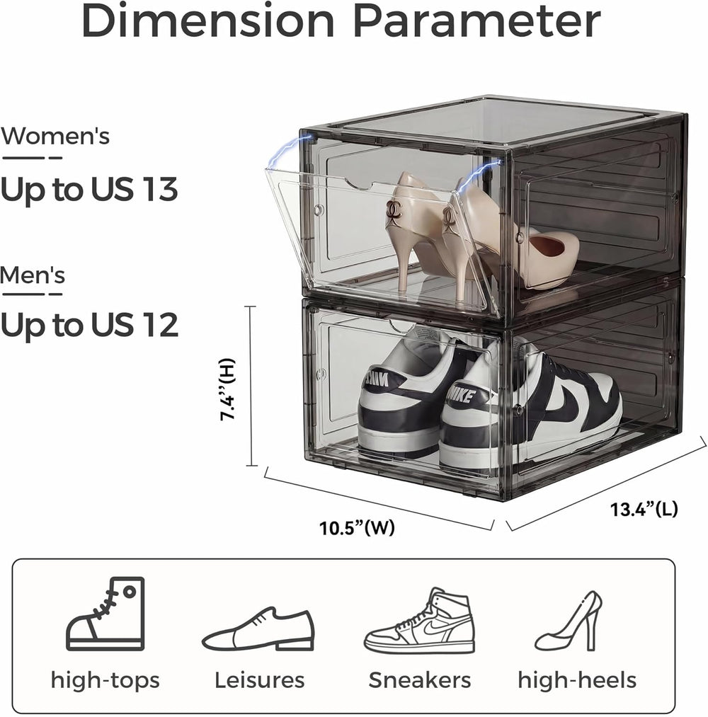 Pinkpum Upgraded Hard Shoe Storage Box 6 Pack XL Clear Shoe Organizer