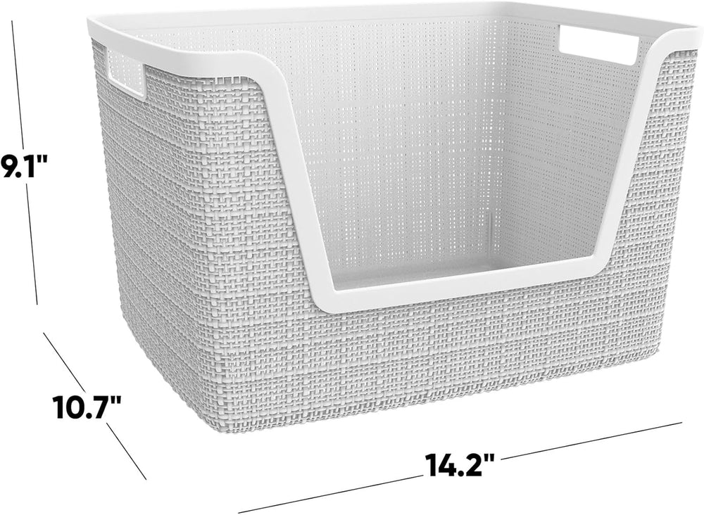 Curver Set of 4 Large 18L Easy Access Jute Decorative Plastic Organization an...