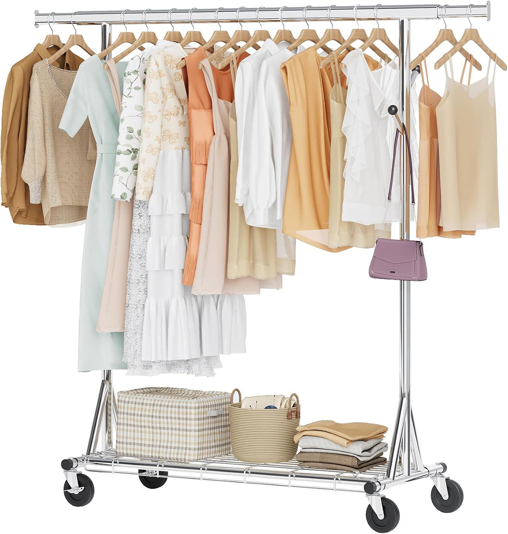 Hoctieon 1-Minute Assembly Clothes Rack, 480 lbs Heavy Duty Rolling Clothing ...