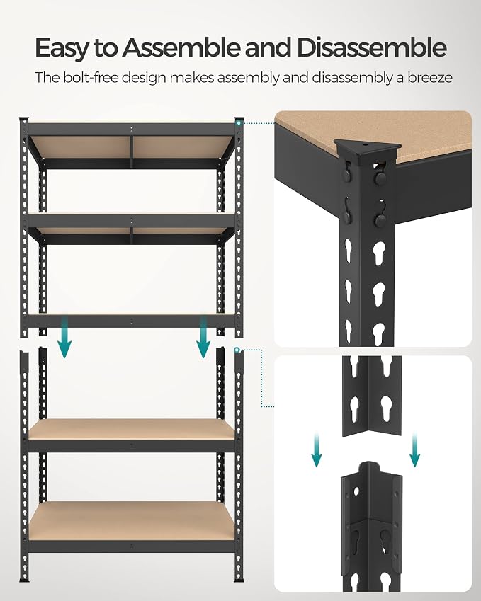 SONGMICS 5-Tier Storage Shelves, Load 2310 lb, Boltless Assembly, Adjustable ...