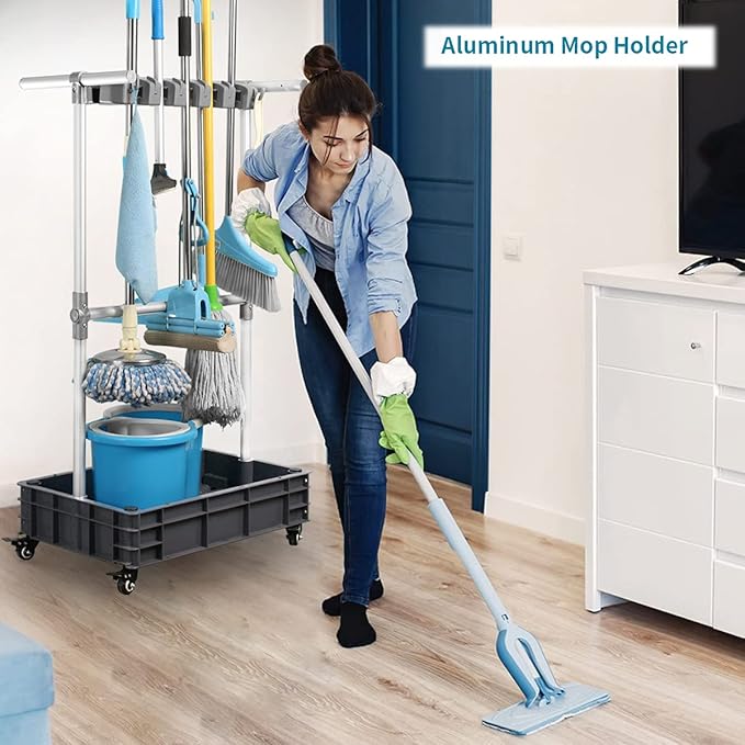 Broom And Mop Holder Put Wet Mops Movable Floor-Mounted Mop Rack Floor Standing