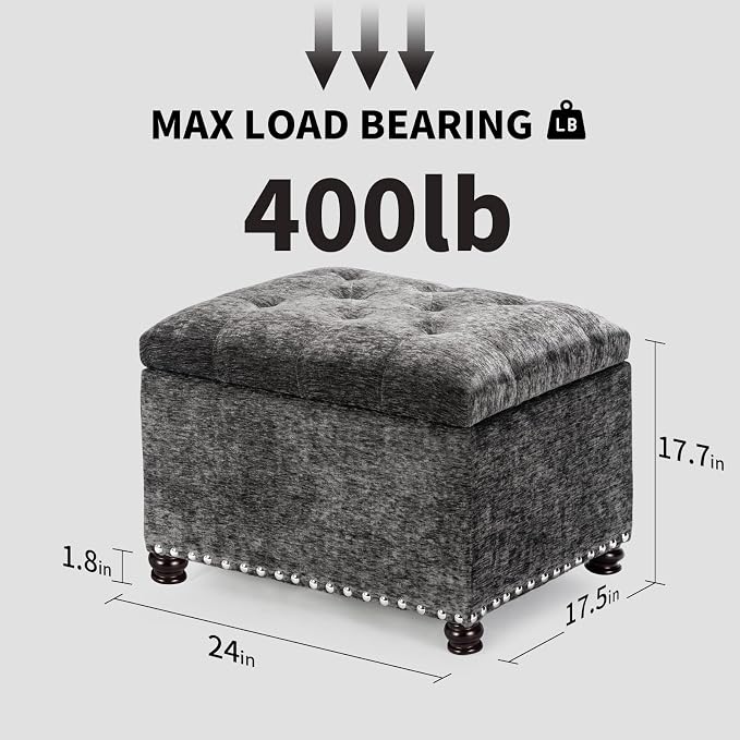 Joveco Storage Ottoman Bench, Rectangle 24" Velvet Foot Rest Stool Square