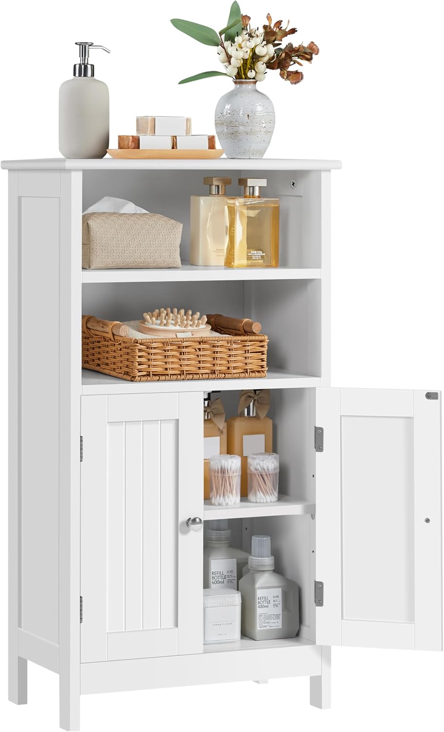 Yaheetech Bathroom Storage Cabinet with Shelves and Beadboard Doors, White