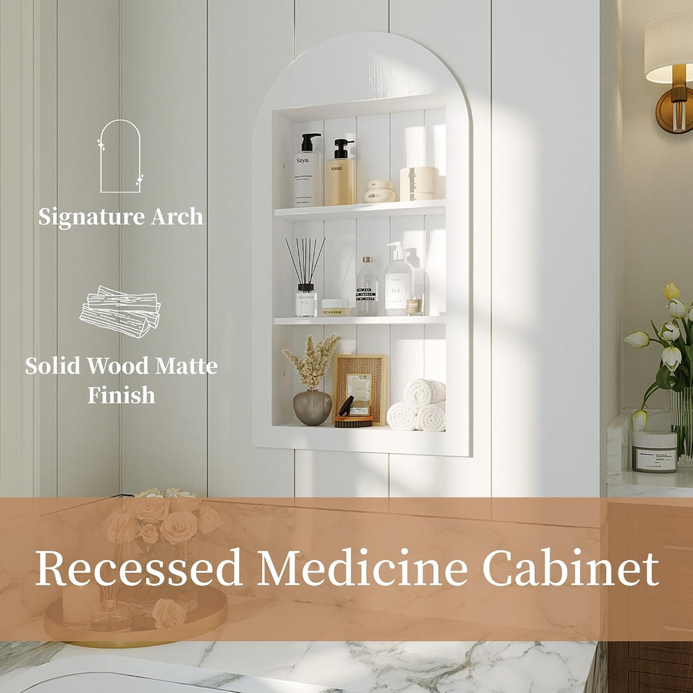 14'' x 24'' Arched Recessed Medicine Cabinet, Solid Wood Nich...