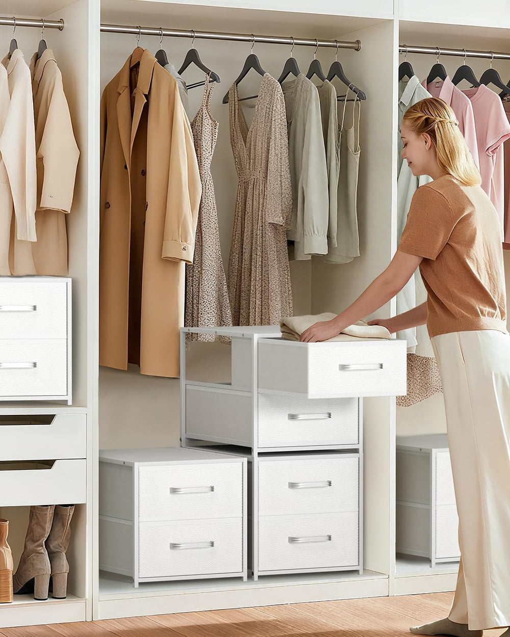 Homsorout Stackable Storage Drawers - 2 Tier Closet Organizer with Metal Hand...