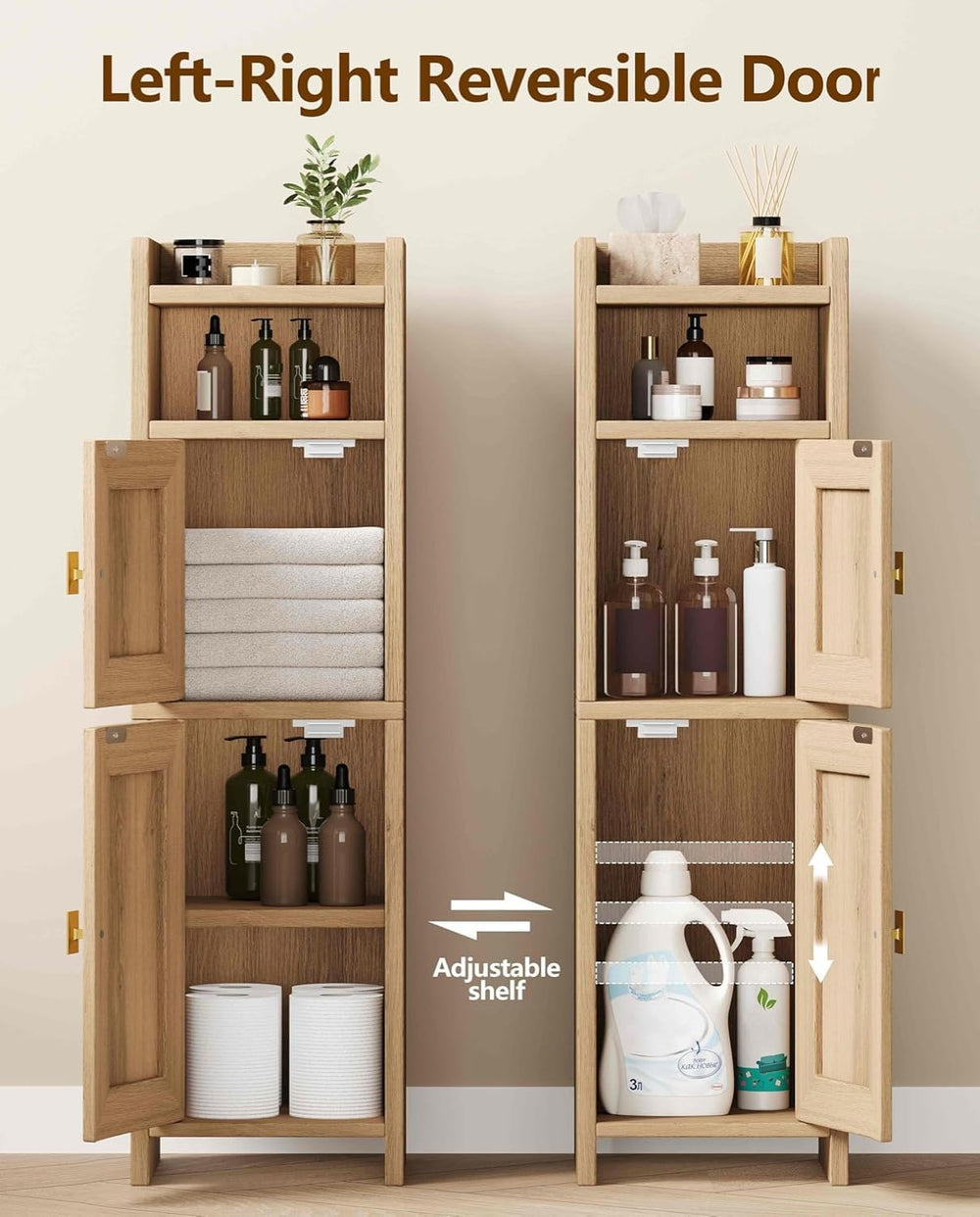 Akxomel Rattan Small Bathroom Cabinet with Open Shelf Wooden Floor Unit