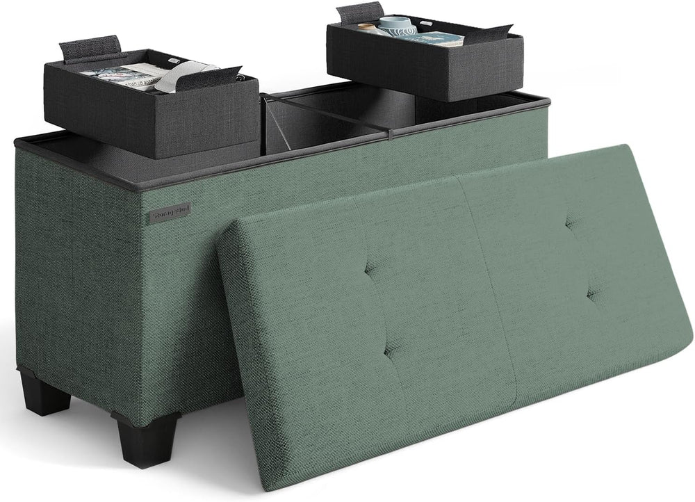 Storage Ottoman Bench with Bins, 30-in Storage Bench for Bedroom End of Bed, ...