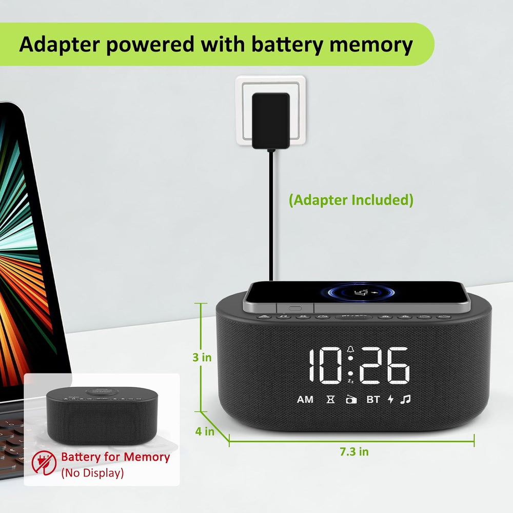 DreamSky Alarm Clock Radio with Wireless Charging and Bluetooth Speaker
