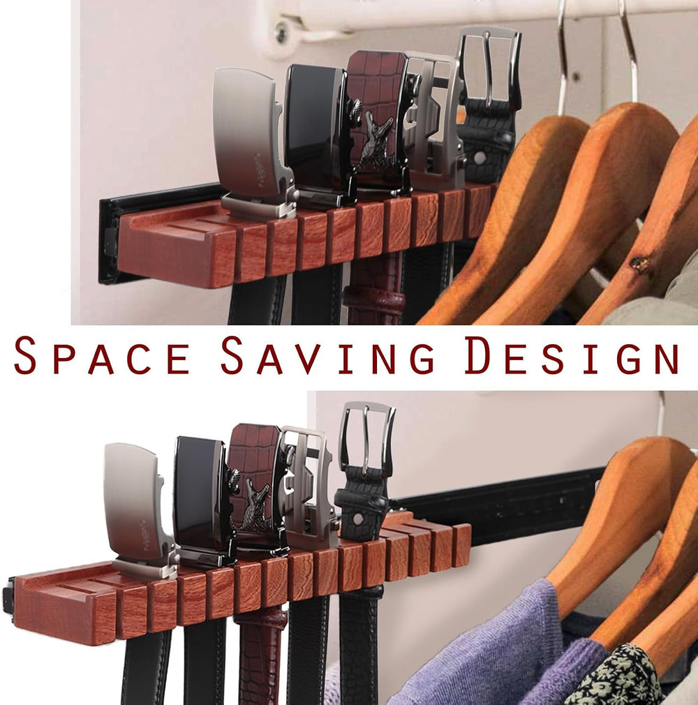 Walnut 14 Belts Organizer with Sliding System