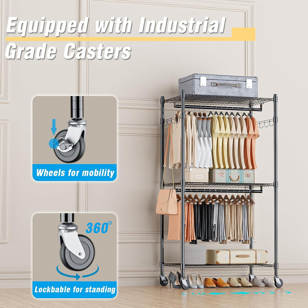 Homdox Heavy Duty Clothing Rack with 3 Tier Adjustable Wire Shelves, Garment ...