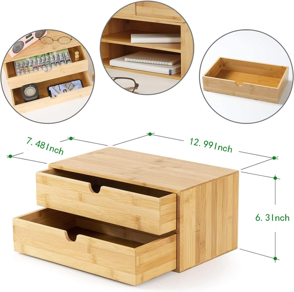 Bamboo Desk Drawer Organizer, Desktop Organizer with Drawers(2 Drawers)